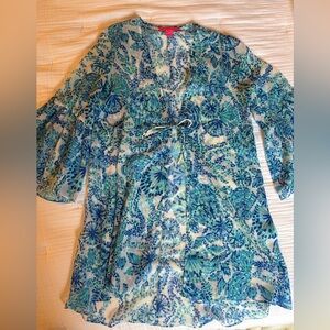 Lilly Pulitzer Motley Swim Coverup 3/4 Bell Sleeve Tie Front